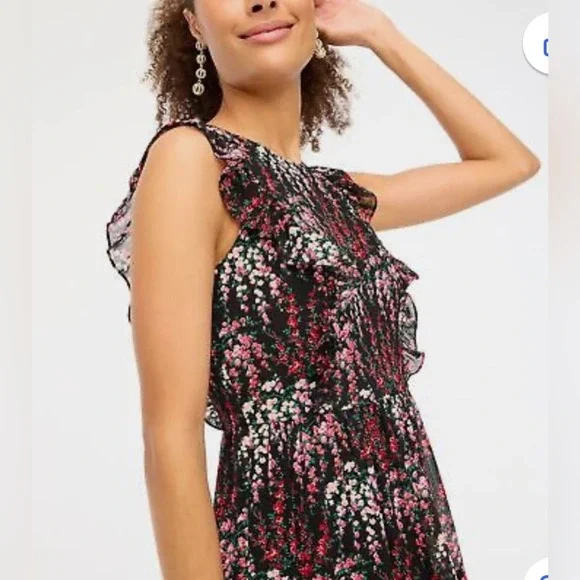 NWT NEW J Crew Sleeveless floral ruffle tiered maxi dress black - Picture 7 of 7